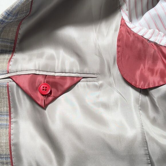 TailoRed Loro Piana Blazer Mens Sz 44R Plaid 2 Button Silk Wool Linen Blend - Picture 12 of 16